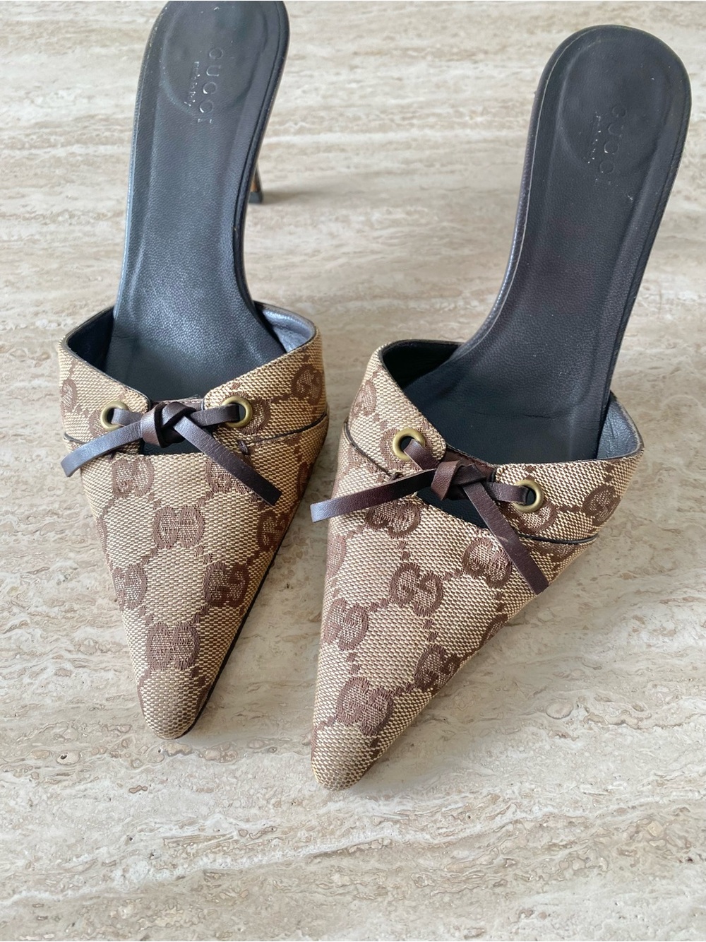 Vintage Gucci GG Canvas Tie Mule Heels - Picture 6 of 11